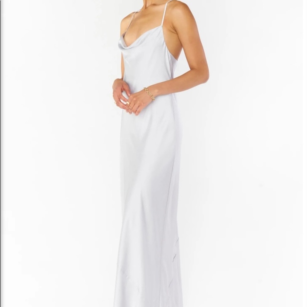 Luxe Satin Silver Cowl Neck Dress